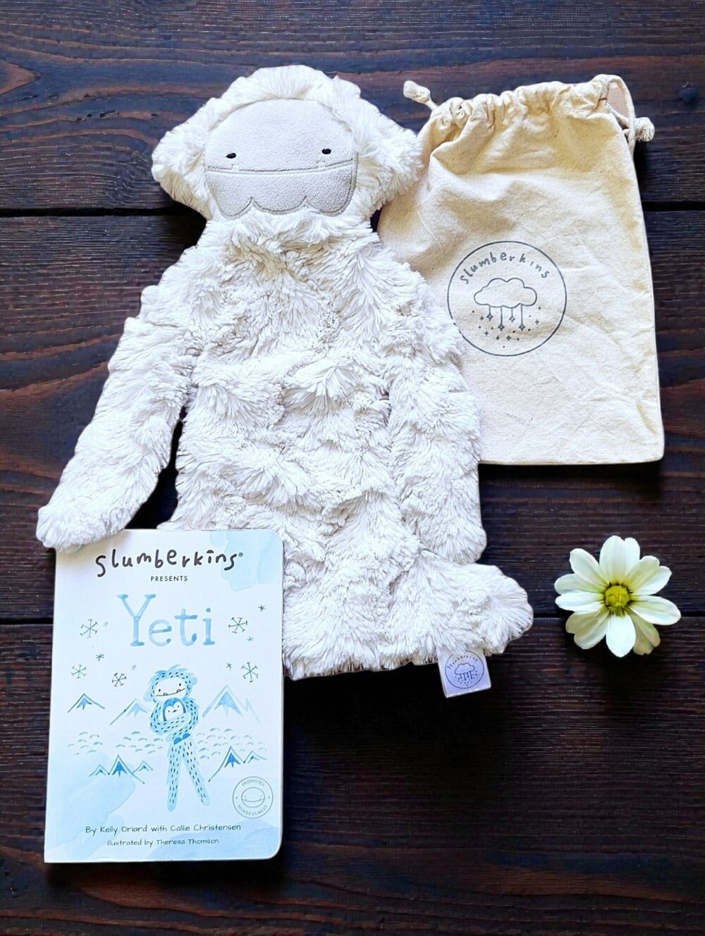 Slumberkins Retired Yeti Full Size Snuggler Lovey with Mindfulness Book & Bag